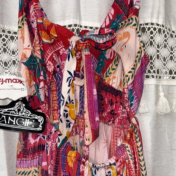 Angie Patchwork Floral Mini Dress in Pink and Red - Picture 6 of 7